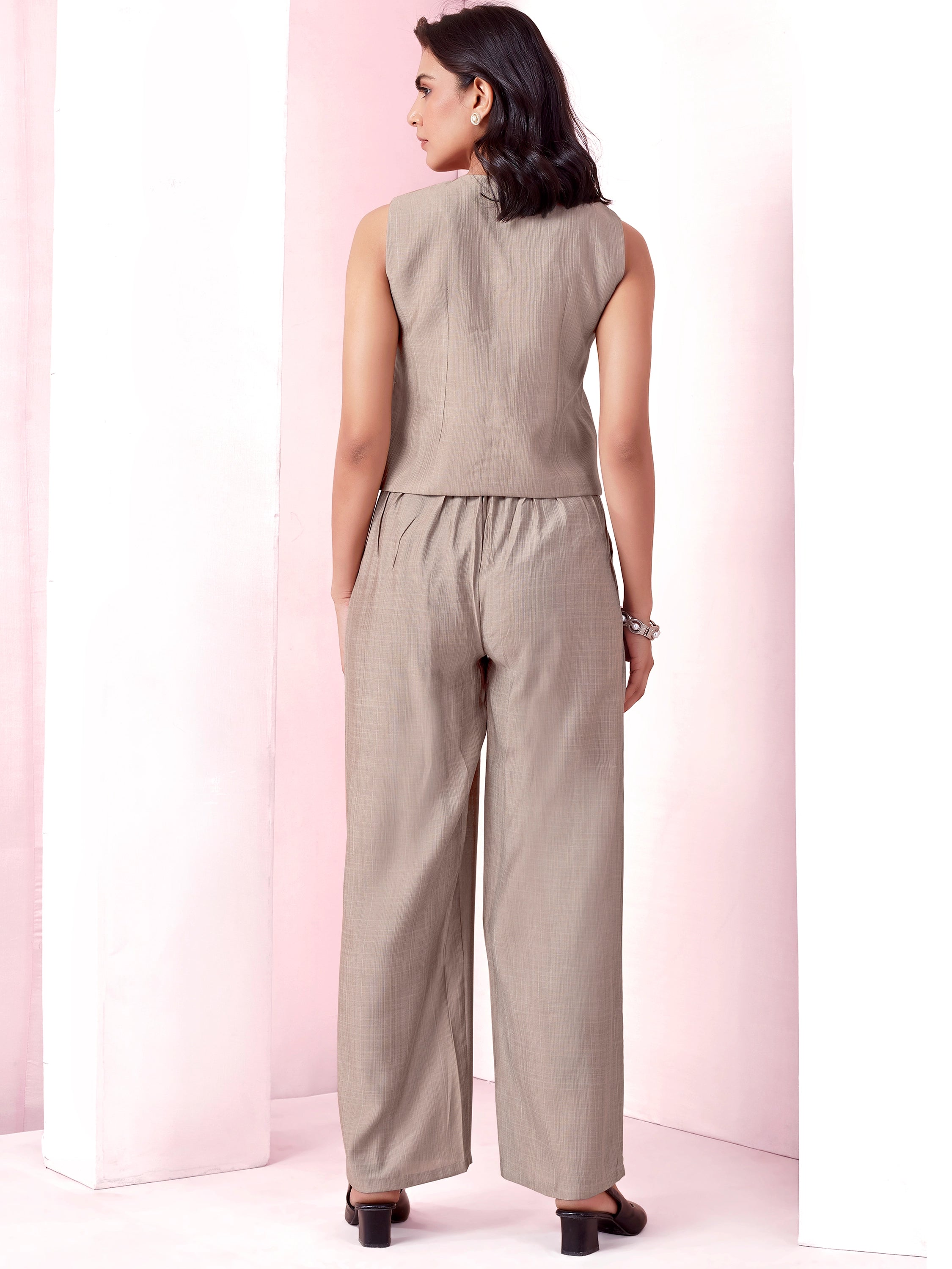 Waistcoat And Trousers Co-ord Set - Dusty Brown