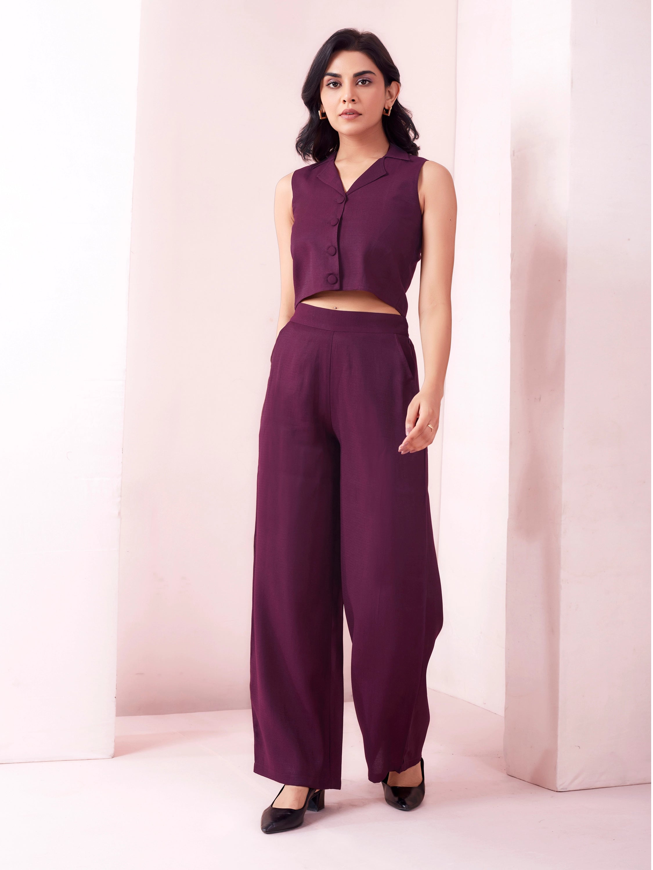 Office Wear Beery Wine Co-ord Set