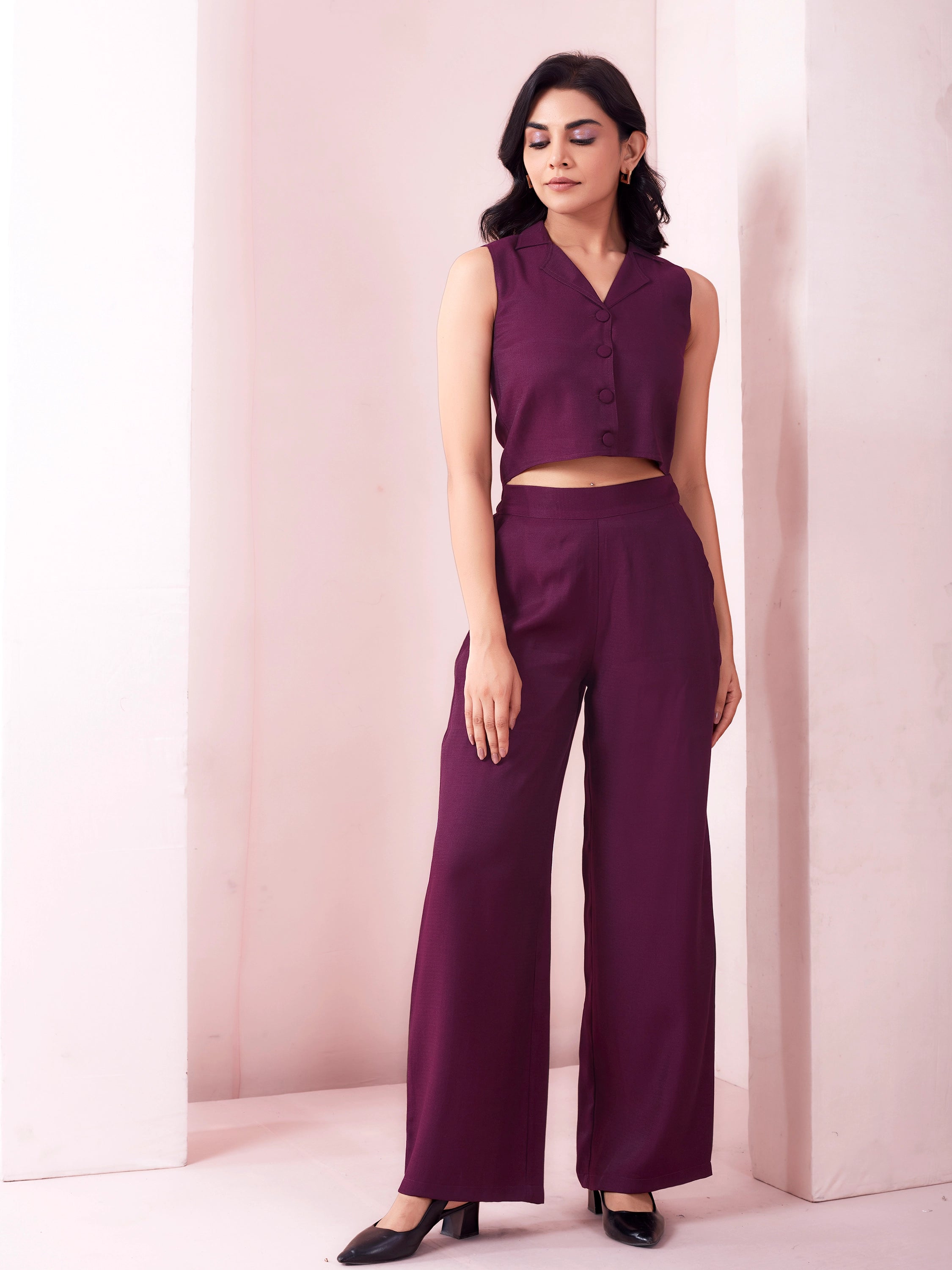 Formal Wide Leg Trouser - Berry Wine