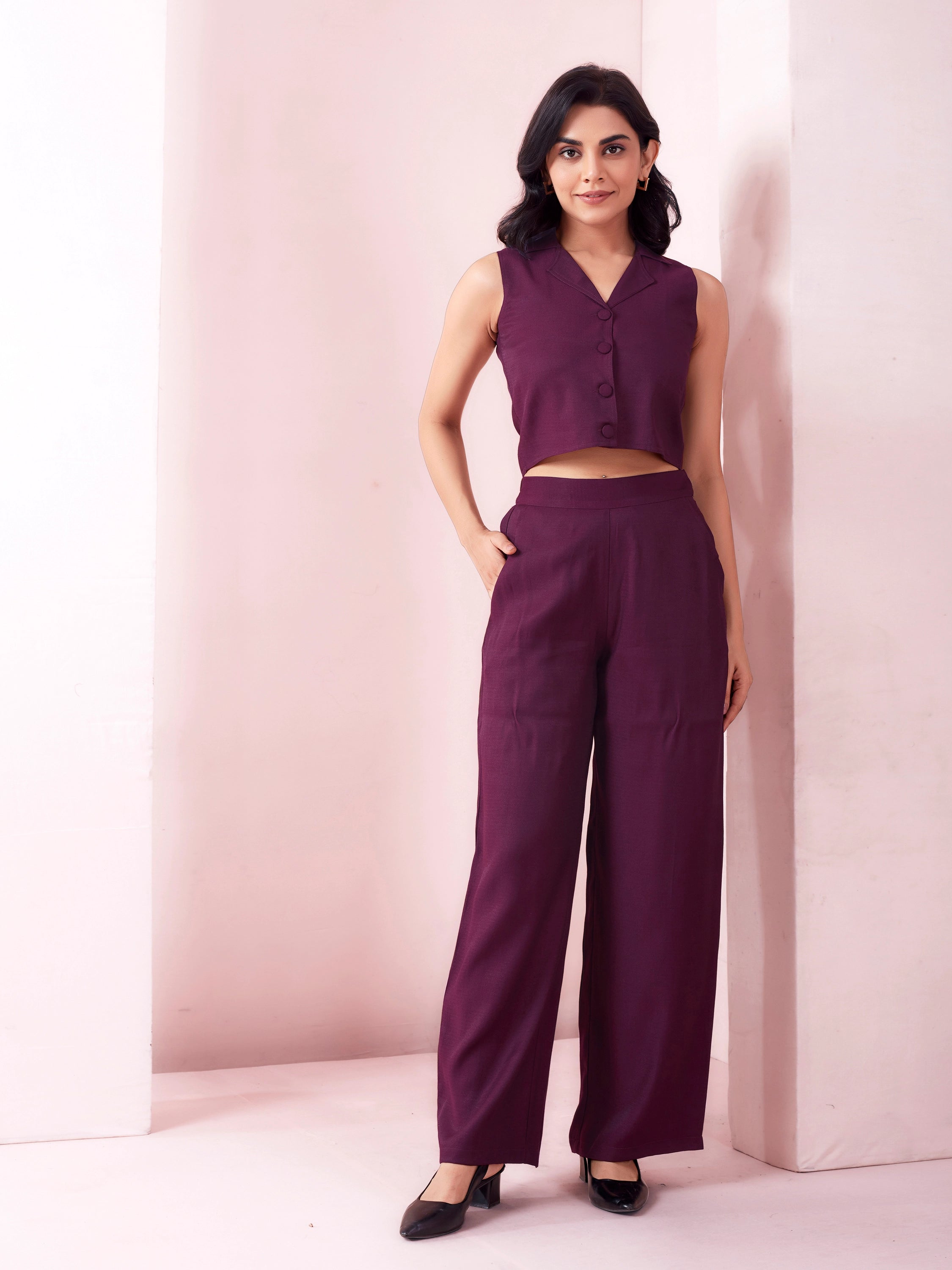 Formal Wide Leg Trouser - Berry Wine