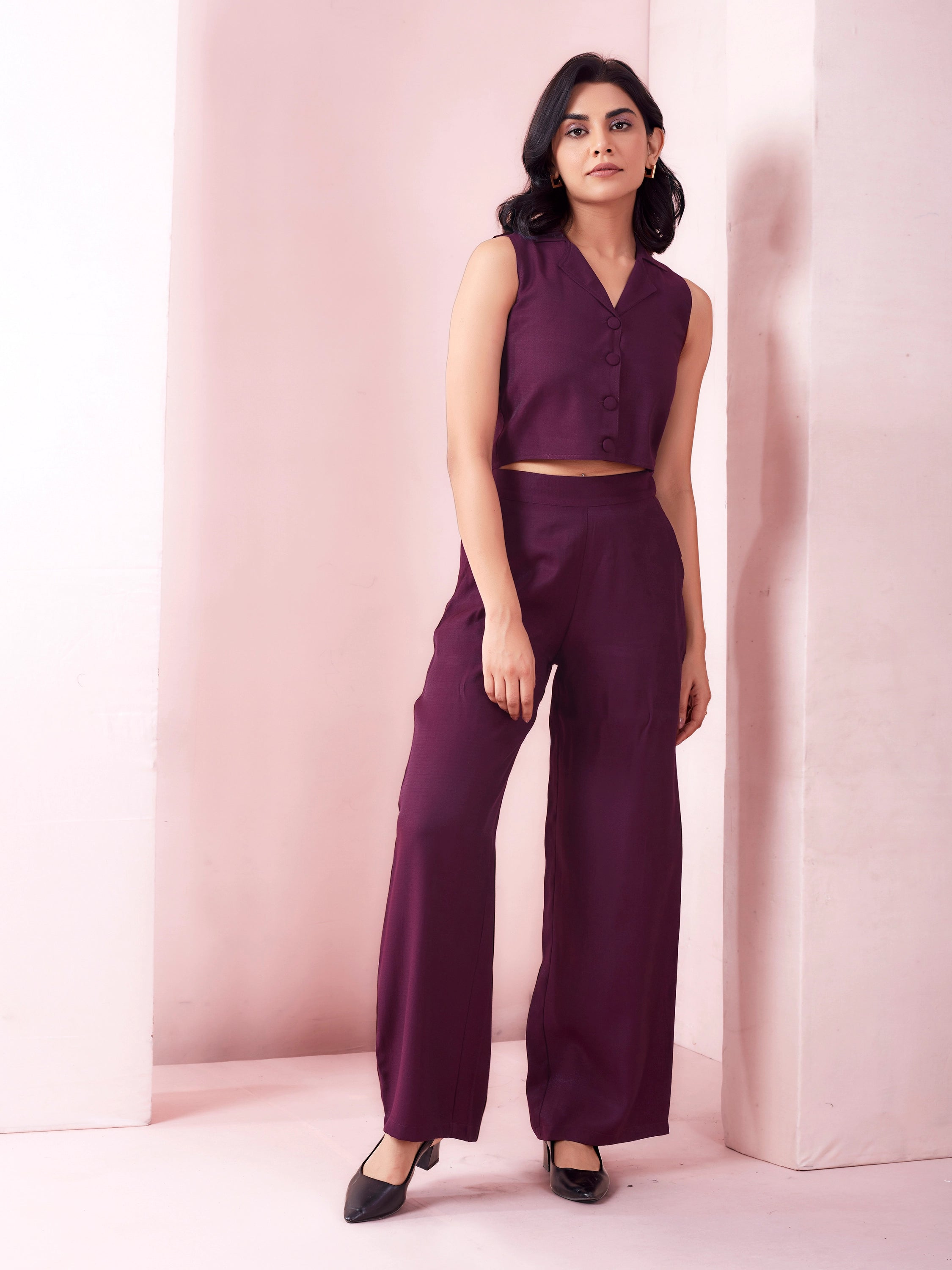 Office Wear Beery Wine Co-ord Set