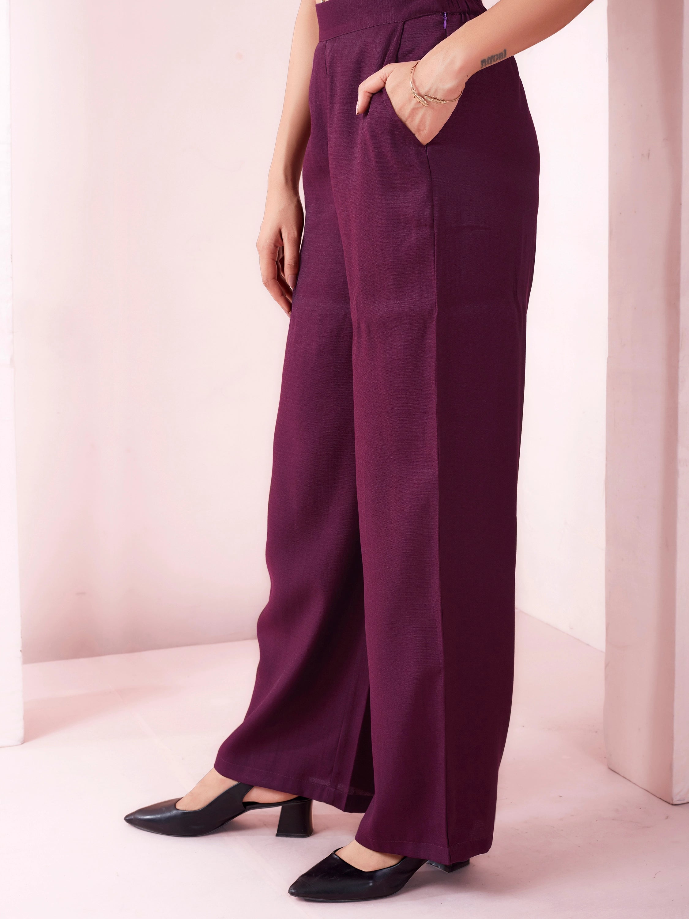 Formal Wide Leg Trouser - Berry Wine