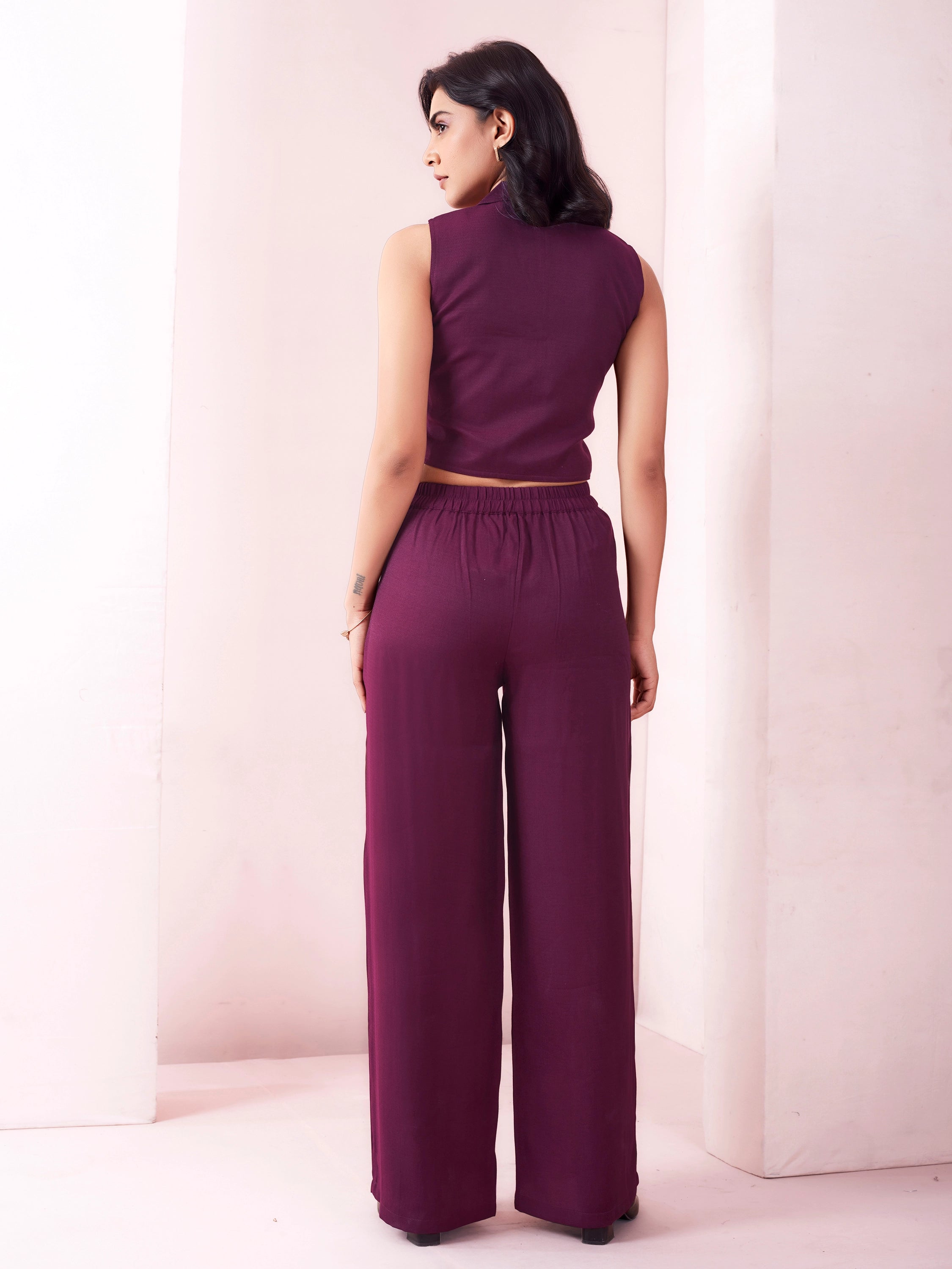 Formal Wide Leg Trouser - Berry Wine