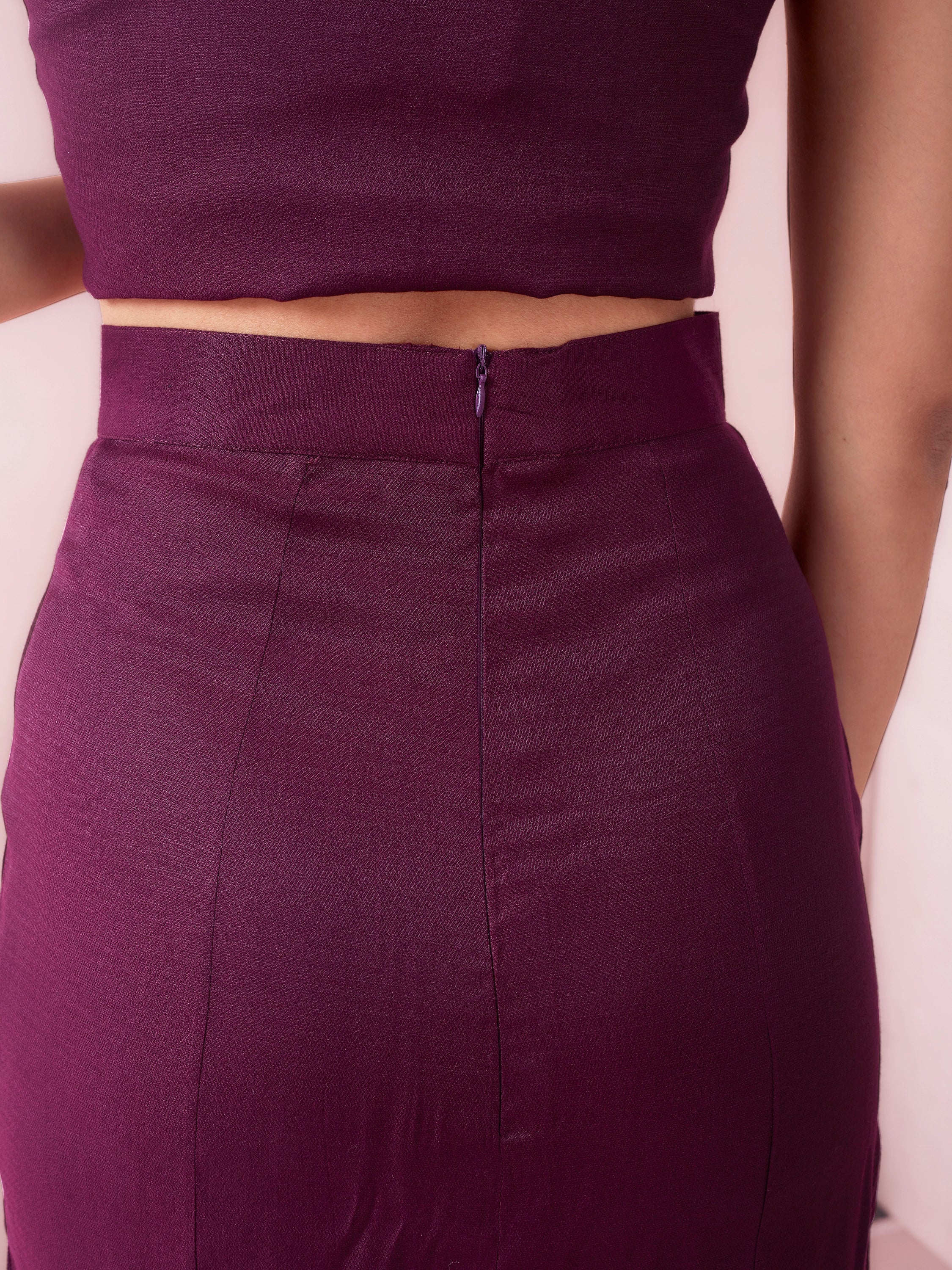 High Waist Woman Midi Pencil Skirt - Berry Wine