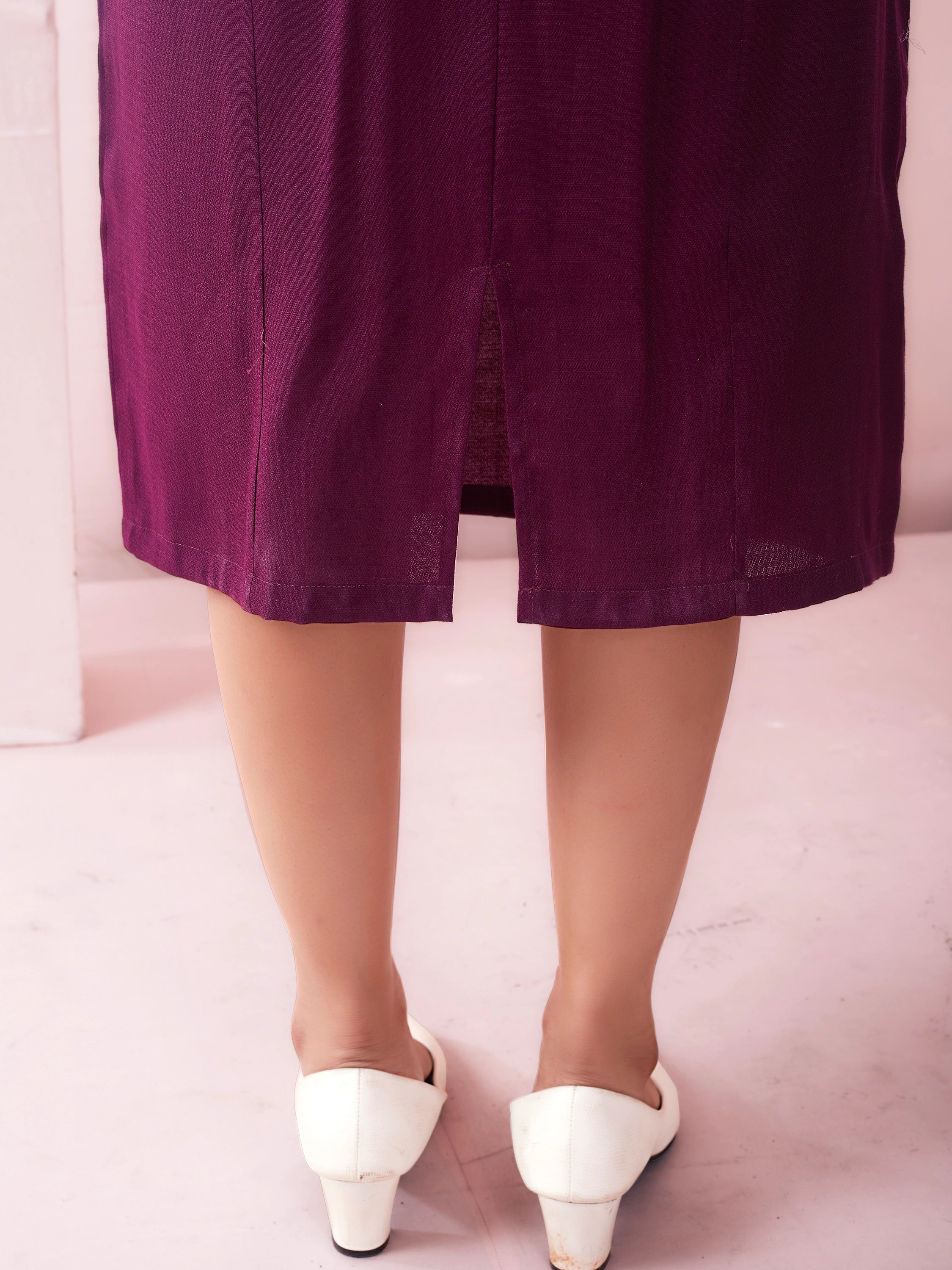 High Waist Woman Midi Pencil Skirt - Berry Wine