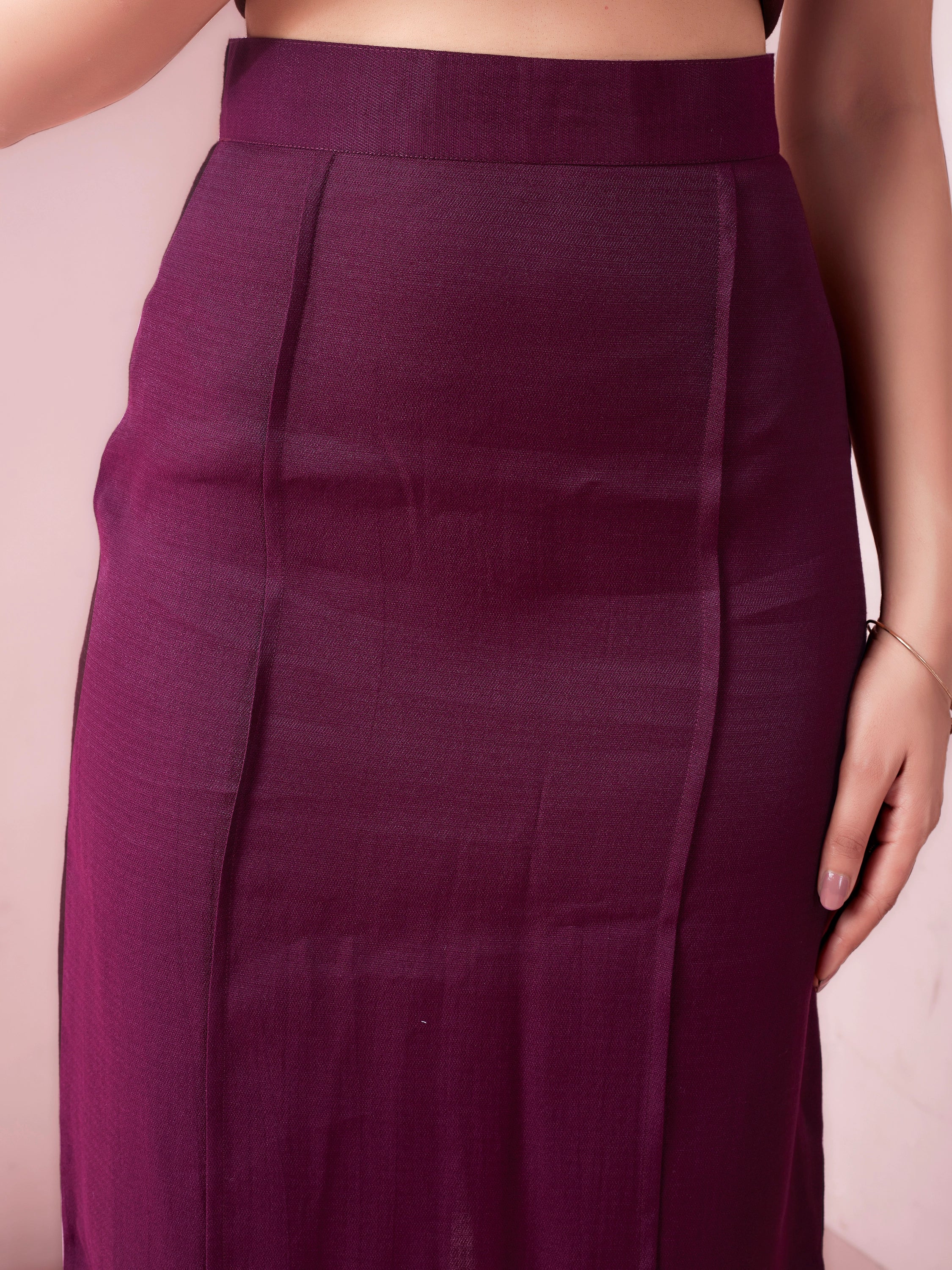 High Waist Woman Midi Pencil Skirt - Berry Wine