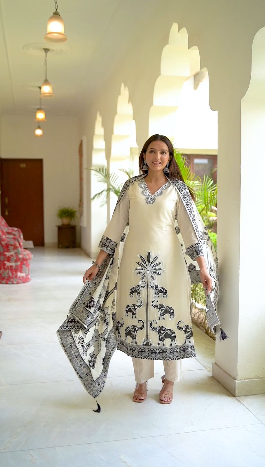 Pure Viscose Jacquard Kurta Set With Handwork