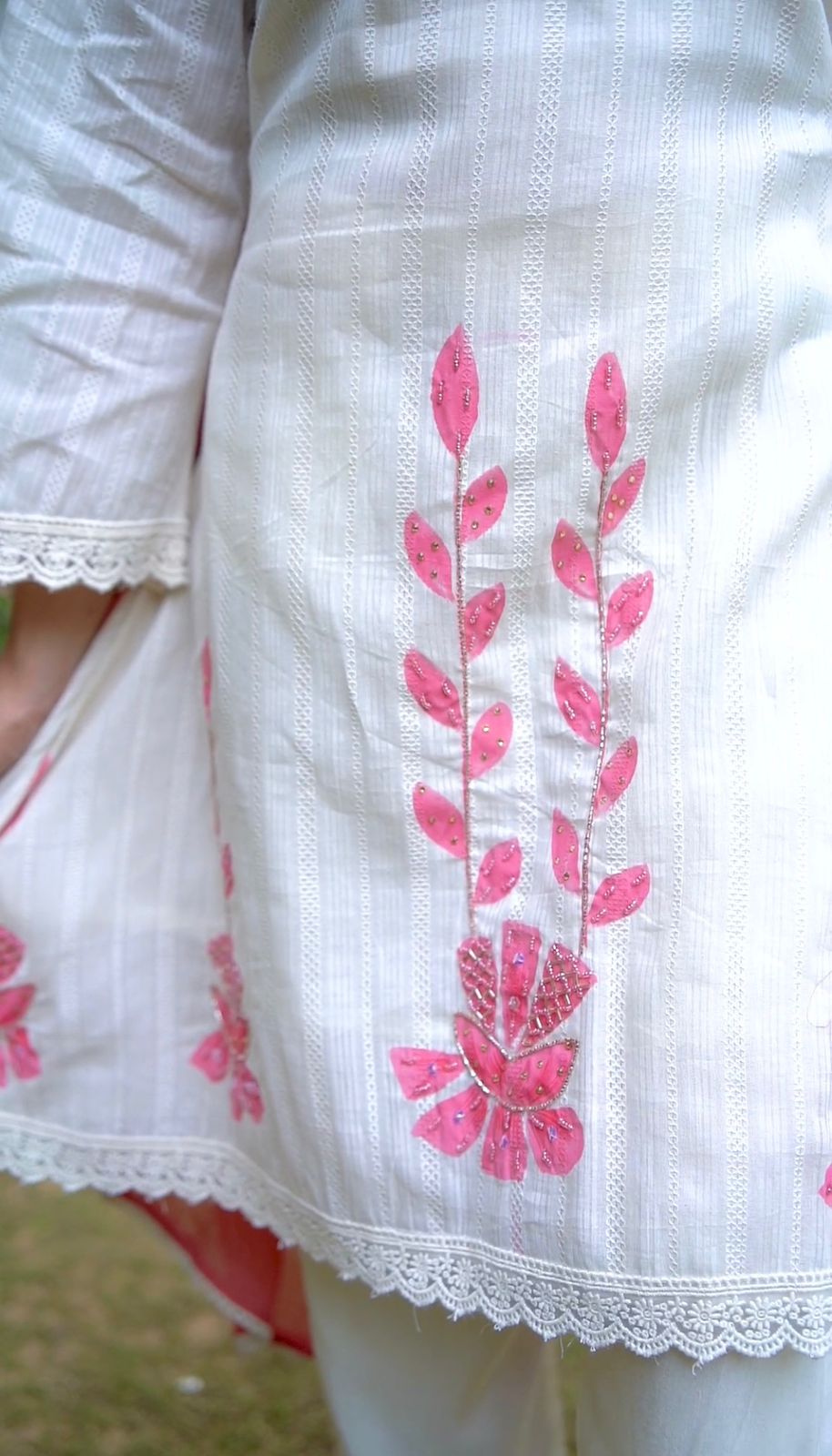 Blush Pink A-Line Schiffli Cotton Suit With Handwork