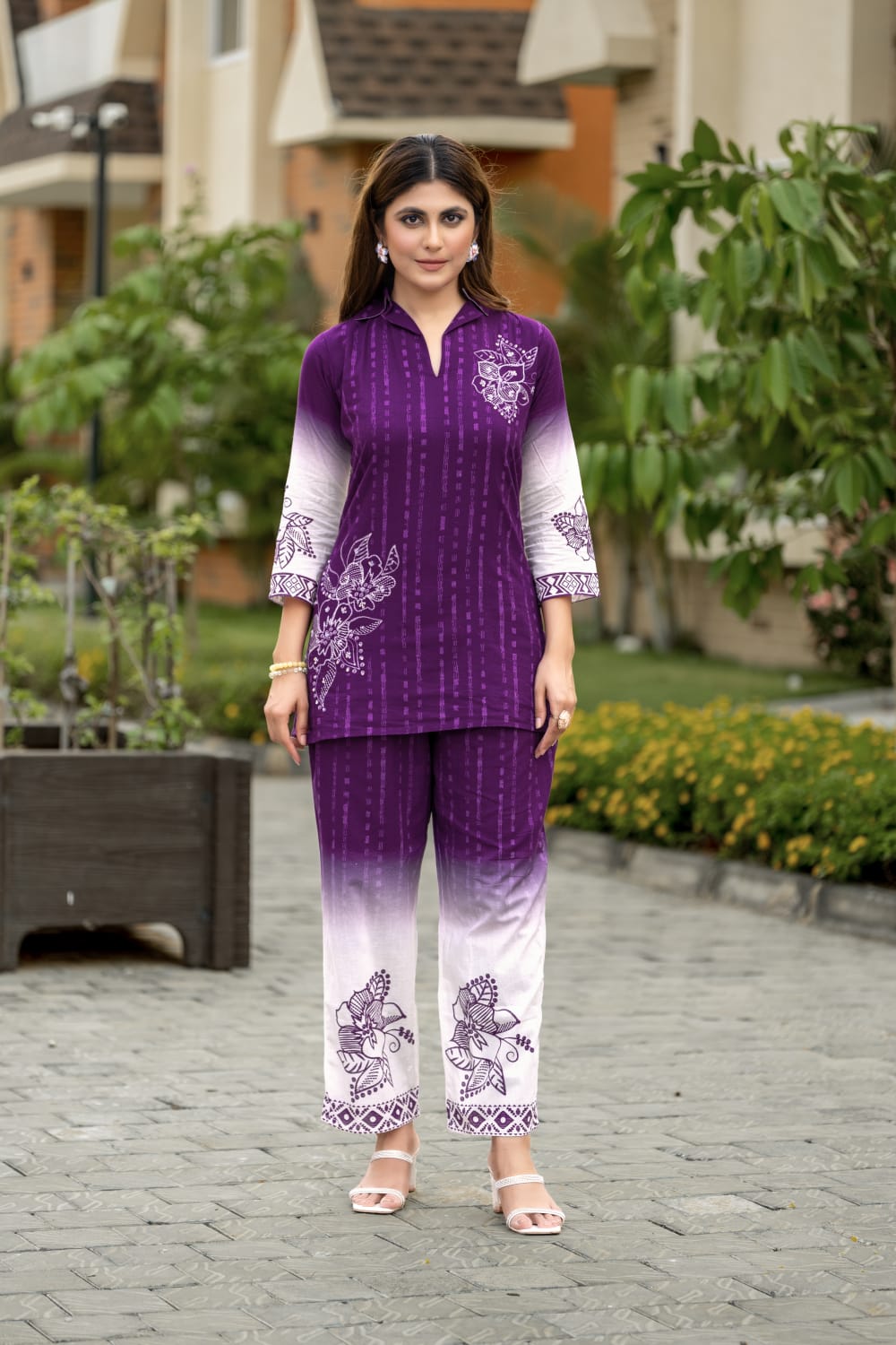 Cotton Purple Ombre Printed Co-ord Set