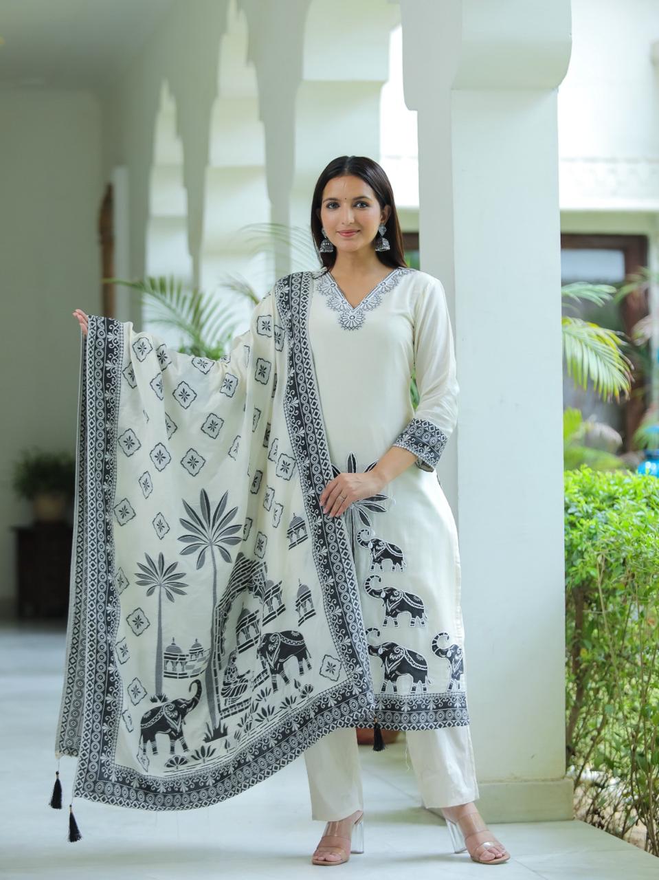 Pure Viscose Jacquard Kurta Set With Handwork