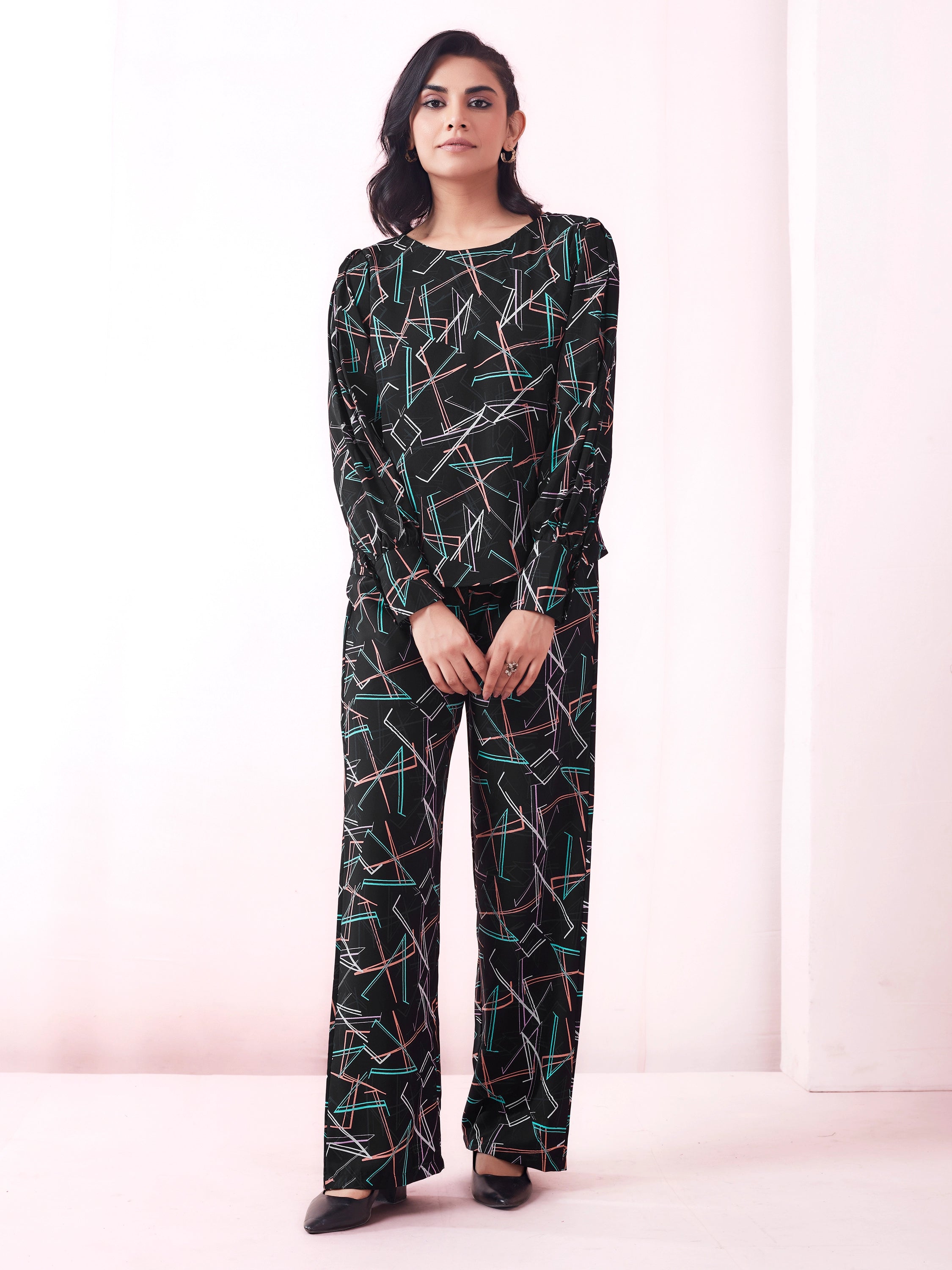 Geometric Printed Black Trouser